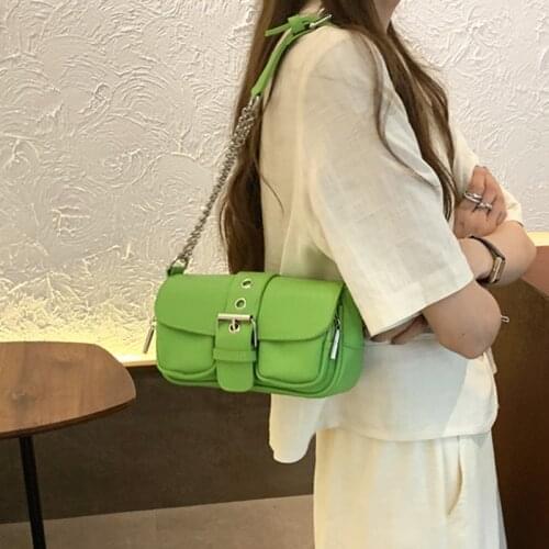 Pink/Green Luxury Shoulder Bags Retro Baguette Bags Women Origiral Designer Brand Lady Handbags Leather Chain Bags