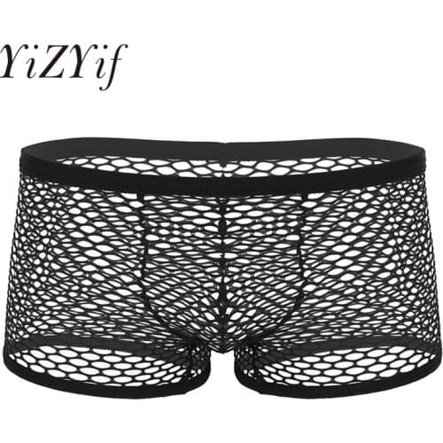 YiZYiF Sexy Boxer Men Underwear Fishnet Lingerie Breathable Mesh See Through Sheer Low Rise Boxer Briefs Underwear Sexy Panties