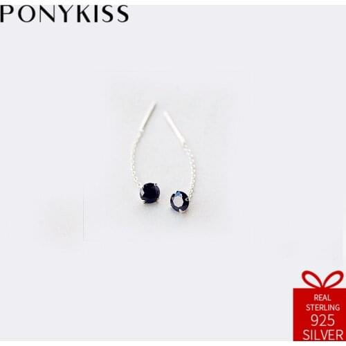 PONYKISS Romantic S925 Sterling Silver Zircon Geometric Drop Earrings Women Prevent Allergy Sweet Engagement Jewelry Party Gift