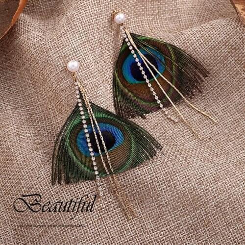 Bohemian style feather fringe earrings,Jewelry & Accessories Fashion Jewelry Earrings, Dangle Earrings,Girls gift