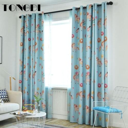 TONGDI Children Blackout Curtains Lovely Cute Cartoon Unicorn Printing Luxury Decor For Home Girl Princess Bedroom Living Room