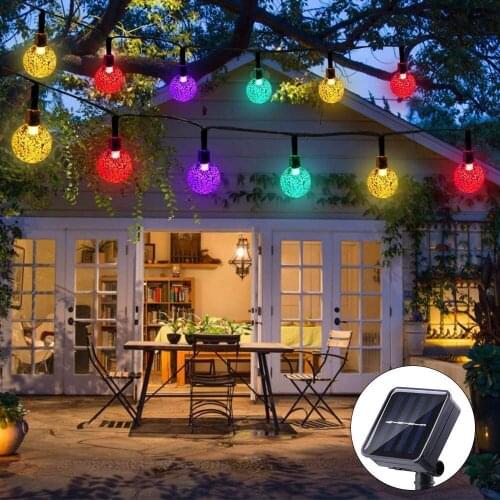Solar Powered 5M 10M Crystal Ball Light String Outdoor Waterproof Fairy Lights Garlands Garden Christmas Wedding Decoration