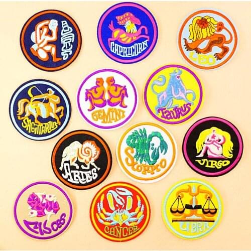 12 Constellations Signs Patches Badges Embroidery DIY Cloth Patch Badge Applique Clothes Clothing Sewing Supplies Decorative