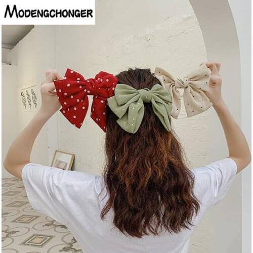 High Quality Big Large Barrette Three Levels Chiffon Hair Bow Wave Point Hair Clips For Women Girls Hairgrips Hair Accessories