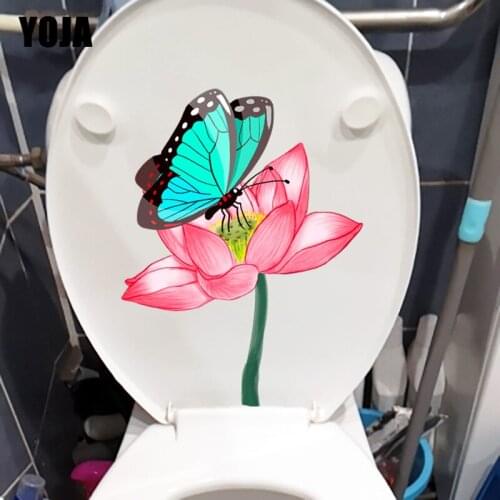 YOJA 19.3X24.5CM Cartoon Pink Lotus Branch Girl Bedroom Decor WC Sticker Toilet Wall Decals T1-2265