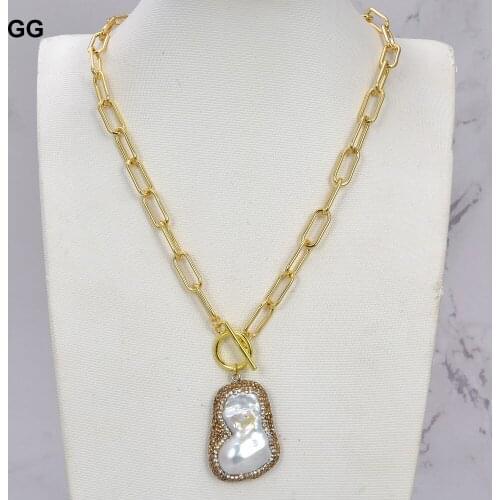 GuaiGuai Jewelry Cultured White Keshi Pearl Pendant Chain Necklace 18"