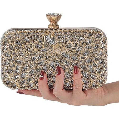 Diamond Evening Clutch Bag For Women Wedding Golden Clutch Purse Chain Shoulder Bag Small Party Handbag With Metal Handle