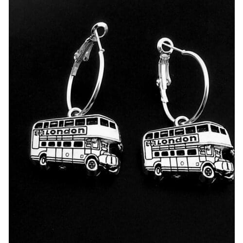London Bus Pendant Hoop Earrings Punk Style Car Circle Dangle Earring for Women Men Fashion Jewelry