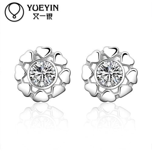 Flower earrings Wholesale Retail women silver plated stud earrings wedding party jewelry elegant Anniversary Factory Price