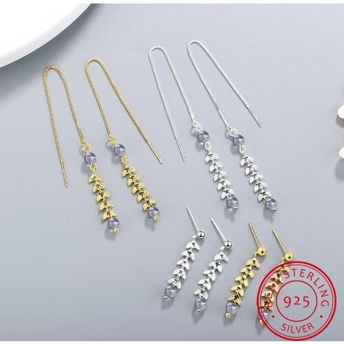 Moonstone Leaves Branches Long Tassel Earrings For Women 925 Sterling Silver Ear Chain boucle d'oreille oorbellen