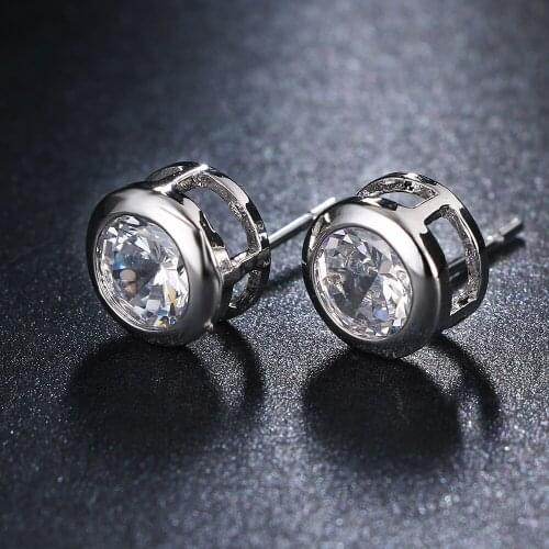 Emmaya Fashion Women Earring White Gold Color Crystal CZ Jewelry Cute Round Stud Earrings For Women Girls Gift Brincos