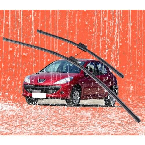 2 pcs Front Windshield Bracketless Wiper Blades Set 26"+17" for Peugeot 207 2007-2016
