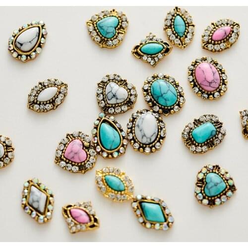 20pcs/lot Oval/drop/Heart Marble texture 3D Alloy Nail Art Rhinestone metal manicure nail accessories DIY Nail Decoration charms