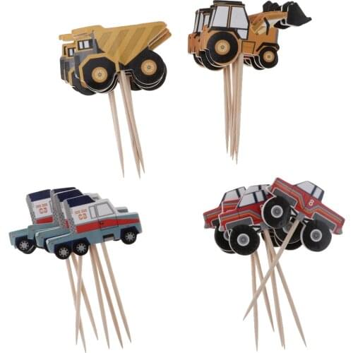 24PCS ASSORTED CAR CAKE TOPPER BIRTHDAY CUPCAKE MUFFIN CAKE STICKS ACCESSORY