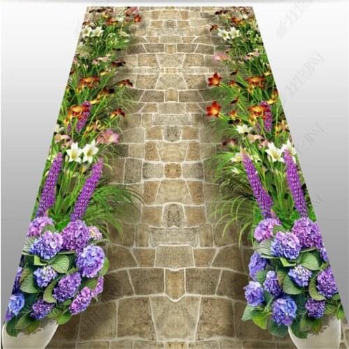 Beibehang brick wallpaper 3d Custom large mural romantic floral corridor 3D floor home interior bathroom wallpaper for walls 3 d