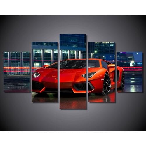 5Pcs Cool Red Luxury Sports Car HD Printed Oil Painting Home Decor Modern Poster Wall Art Canvas Living Room Modular Pictures