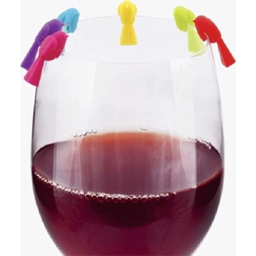 6Pcs/Set Food Grade Silicone Bird Shape Multicolor Drinking Cup Identifier Sign Mark Wine Glass Markers Party Supplies