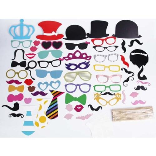 60Pcs Photo Booth Props Hat Mustache Party Masks Lips On A Stick Wedding Party Decoration Birthday Christmas Favors Photo Booth
