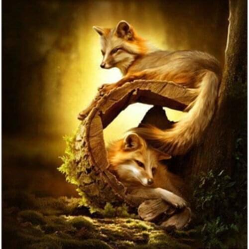 Diamond Mosaic Diamond Painting Full Square Diamond Embroidery Cross Stitch Animal Forest Foxes Picture Of Rhinestones Handcraft