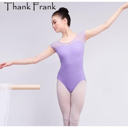Short Sleeve Mesh Ballet Leotard Women Cotton Practice Dance Leotards Adult Gymnastic Clothes Violet Black Burgundy Sexy TF1011