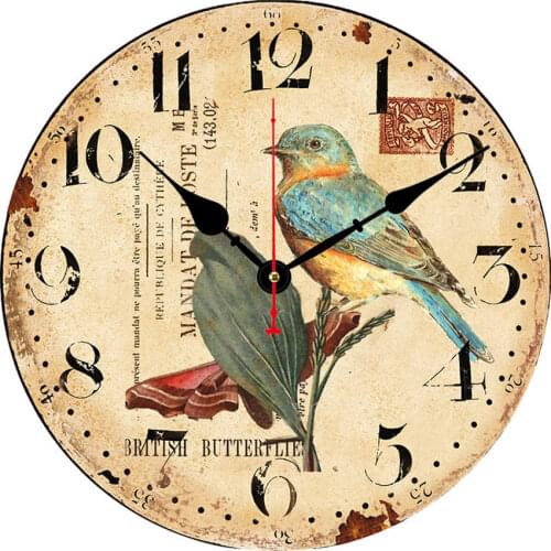 Nature Animal Wooden Wall Clock, Vintage Style Silent Clock,Home Living Room Decoration,No Ticking Sound,Diameter 40CM