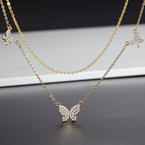 Funmode Gold Color Link Chain AAA Cubic Zircon Pave Butterfly Necklace For Women Party Accessories Wholesale FN206