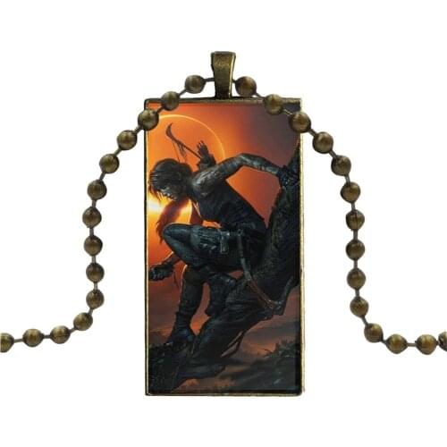 Game Shadow Of The Tomb Raider Poster Necklace Fashion Long Chain With Rectangle Necklace Jewelry For Women Party