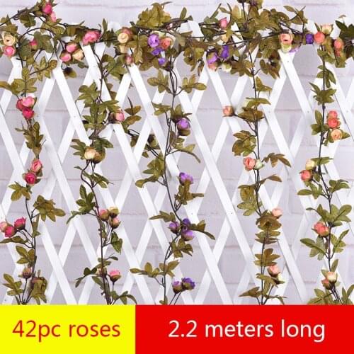 2.2M Artificial rose flowers rattan autumn Small Peony String decor silk fake garland for wedding home hotel Garden Decoration