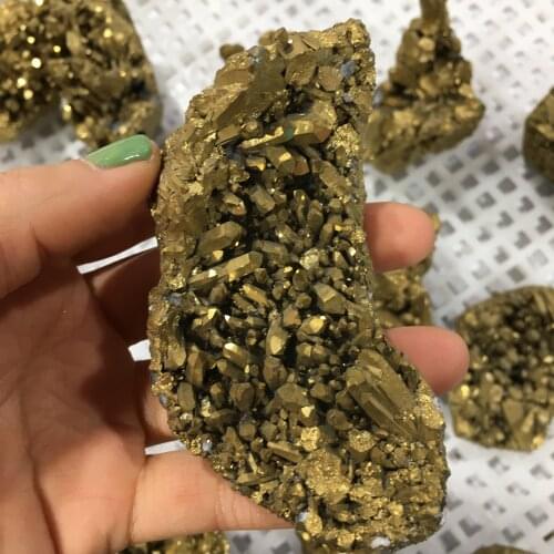 Natural Crystal Cluster Stone Electroplated golden Crystal Gifts Ornament Art