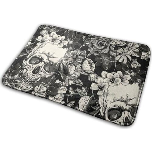 Skulls Mat Rug Carpet Anti-Slip Bedroom Entrance Door Mat Skulls Skull Black White Sepia Gothic Dark Shadow Fear Halloween