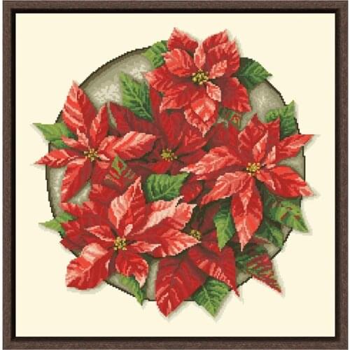Christmas star cross embroidery kit flower pattern design 18ct 14ct 11ct light yellow canvas Cross-stitch DIY needlework