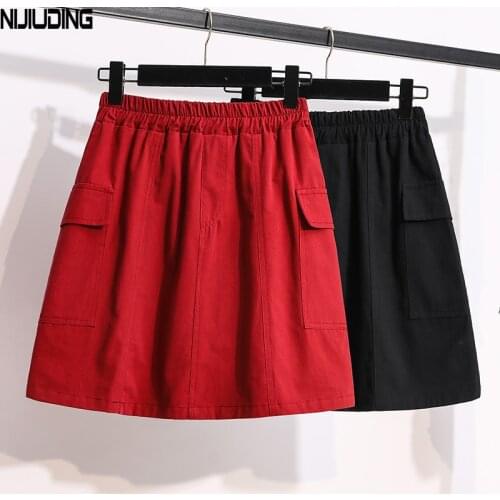 NIJIUDING Autumn Women A-Line Skirt Mini Skirts Elastic High Waist Solid Workwear Fake Two Pieces Short Skirt Lady Plus Size 5XL
