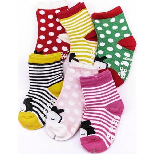 1-3 years old baby socks Non-slip rubber point cartoon dot stripe girls socks 7pairs w059