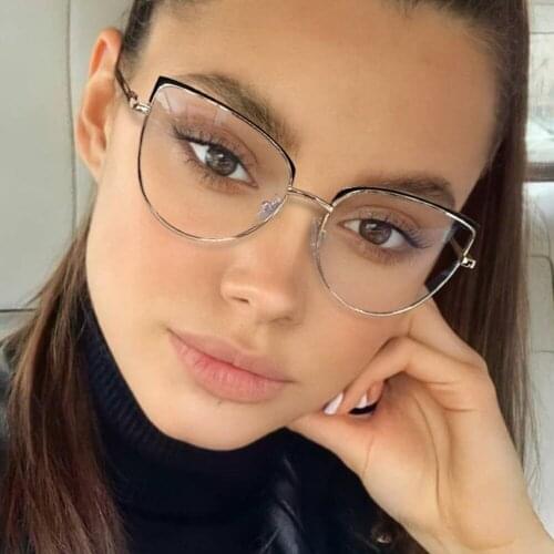 80097 Anti blue Light Cat Eye Metal Glasses Frame Spring Leg Optical Fashion Computer Eyeglasses for Men Women