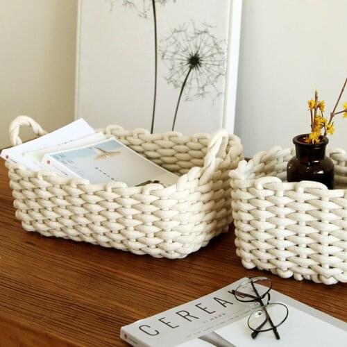 Nordic Style Cotton Linen Woven Storage Basket Stationery Organizer Living Room Bedroom Sundries Storage Box Home Decoration