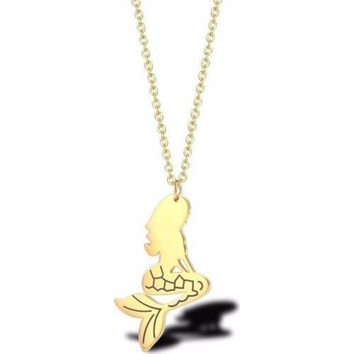 RIR Simple Style Golden Mermaid Necklace Stainless Steel Underwater Creature Elegant Ladies Jewellery Necklaces