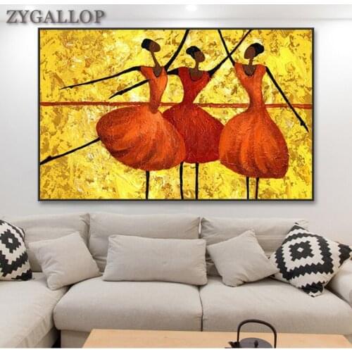 Dancing Woman Canvas Print Poster Modern Living Room Decoration Painting Cuadro African Wall Art Golden Pictures for Home Design