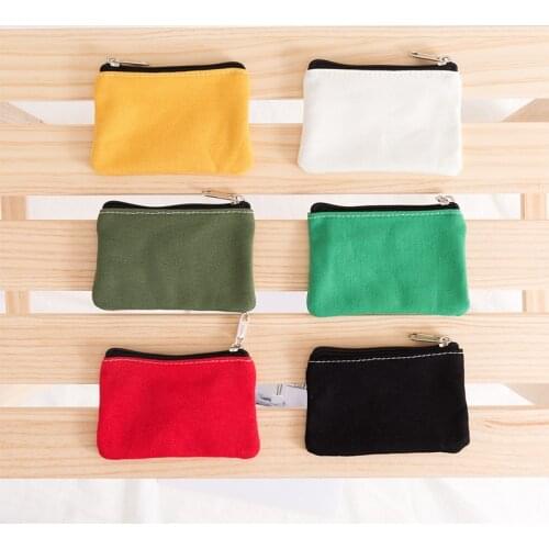 Plain Canvas Coin Purse Cotton Bag Zipper Coin Key Bag Money Pocket Women Men Hand-held Coin Purse Small Wallet Solid Color