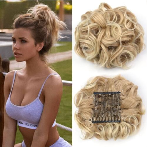 Messy Hair Buns Curly Chignon Hair Bun Synthetic Hairpiece For Women Hair Combs Clip in Hair Extension Updo Brown Blonde Color