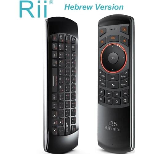 Original Rii i25 2.4GHz Hebrew Keyboard Air Mouse Remote Control IR Extender Learning for HTPC Smart Android Google TV Box IPTV