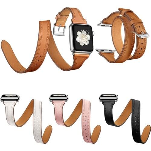 Bracelet Band For Apple Watch Genuine Leather Strap 42mm 38mm 44mm 40mm iWatch Series 5 4 3 2 1 Double Tour Wrist Watchband Belt