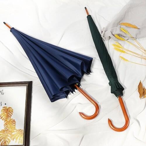 Retro Solid Wood 16-Bone Curved Handle Umbrella Large Double Business Gift Umbrella Advertising Umbrella Custom
