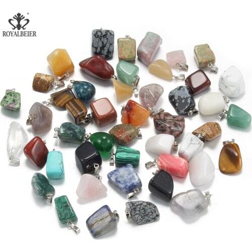 ROYALBEIER 10pcs/lot Selling Natural stone Mixed Trendy Assorted Irregular shape pendants charms jewelry Wholesale