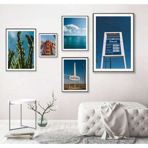 Modern Street Sign Canvas Painting Home Decoration Landscape Sea Wall Picture for Living Room Decoration Plant Leaves Posters