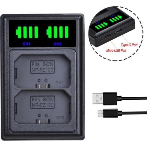 AsperX NP-FZ100 FZ100 LED Dual USB Battery Charger for Sony Alpha 9 A9 9R A9R BC-QZ1 for Sony a9 a7R III a7 III A6600