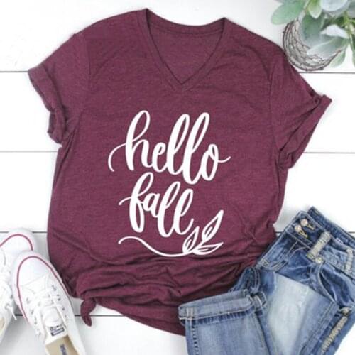 Hello Fall Tops Fashion Tshirt Thanksgiving Day Women Thankful T-shirts Tee Mama Top Plus Size Fashion Female Tshirt 90s