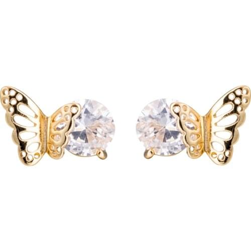 Love & Annie AAA CZ Gold Color Womens Stud Earrings Trendy Butterfly Wing Hollow Design Earring Girls Cute Earrings Gift