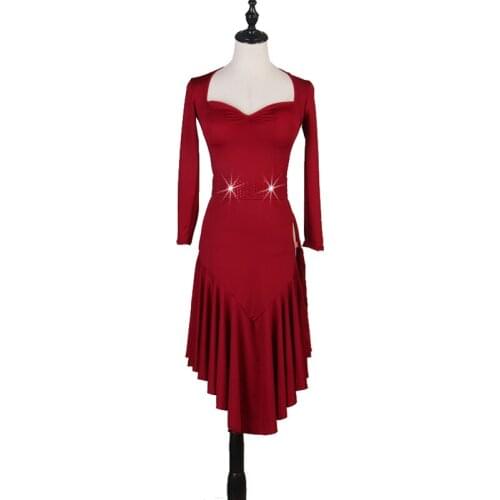 New Latin Dance Dress For Women Long Sleeve Shiny Diamond Costumes Ballroom Dance Competition Dress Custom Made Clothes DQL3320