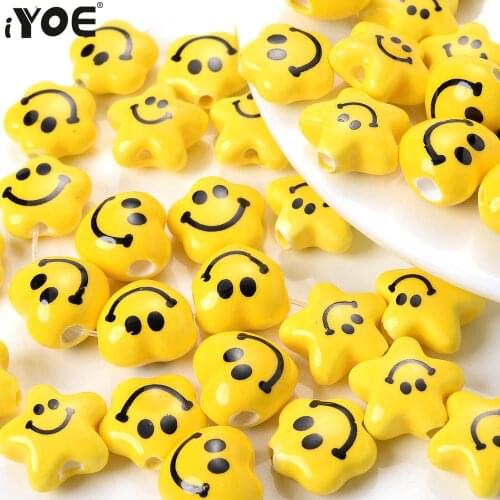 10pcs/Lot Yellow Smiley Face Ceramic Beads Heart Flower Star Shape Spacer Bead For DIY Making Bracelet Necklace Jewelry Supplies