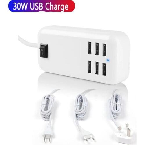 30W For Mobile Phone 6 Port Multifunctional Home Office Adapter Power Strip Fast Charging Travel Portable USB Charger